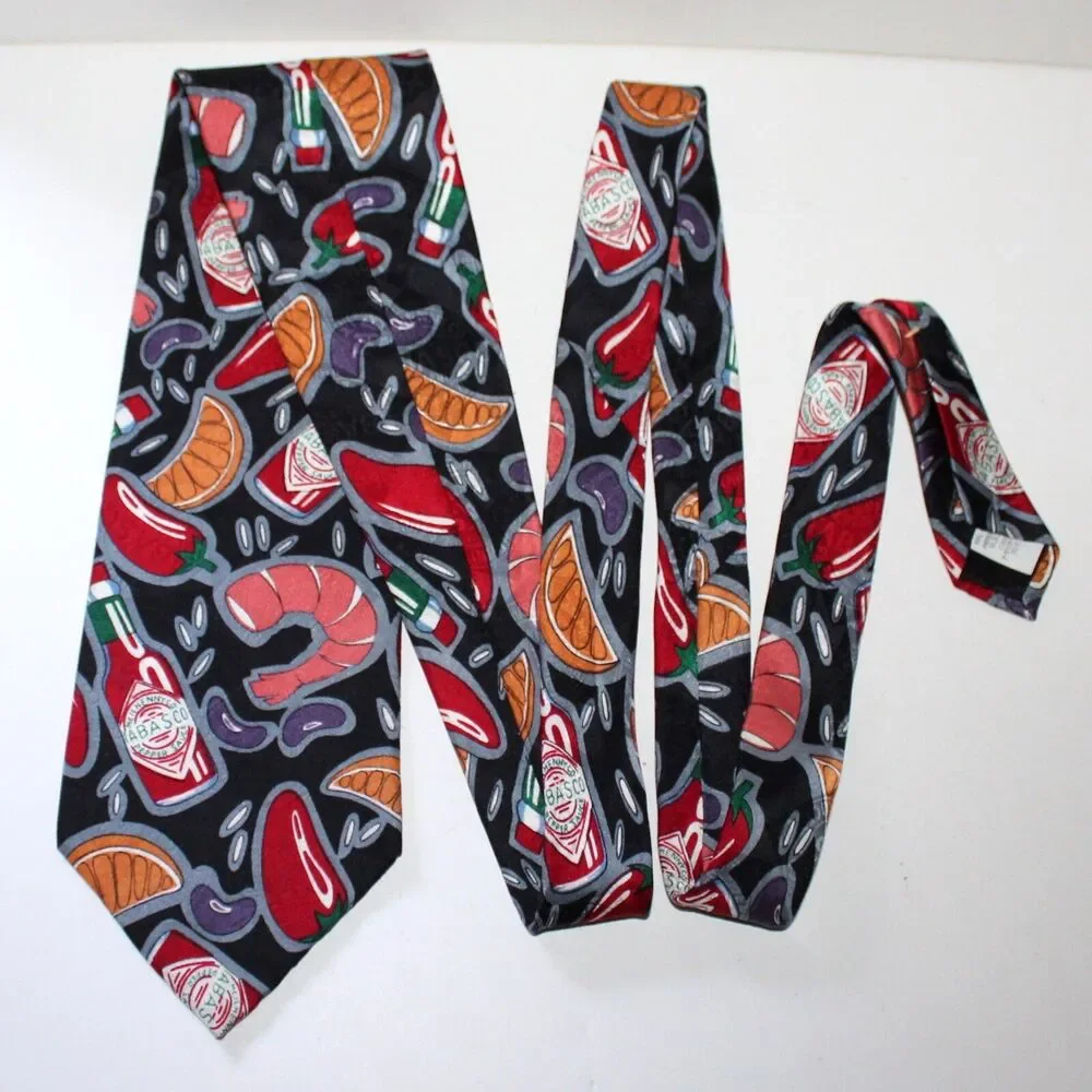 Tabasco Necktie black silk hot pepper sauce bottle fun bbq food cook spicy